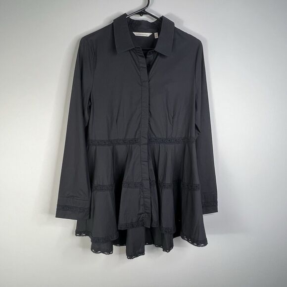 SOFT SURROUNDINGS Black Embroidered Button Up Tunic Lace Sz M Gothcore Witchy - Picture 1 of 12